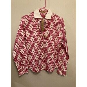 Alex Marie Women’s Button Up Top Pink White Wrinkle Free Stretch NWT Size 6